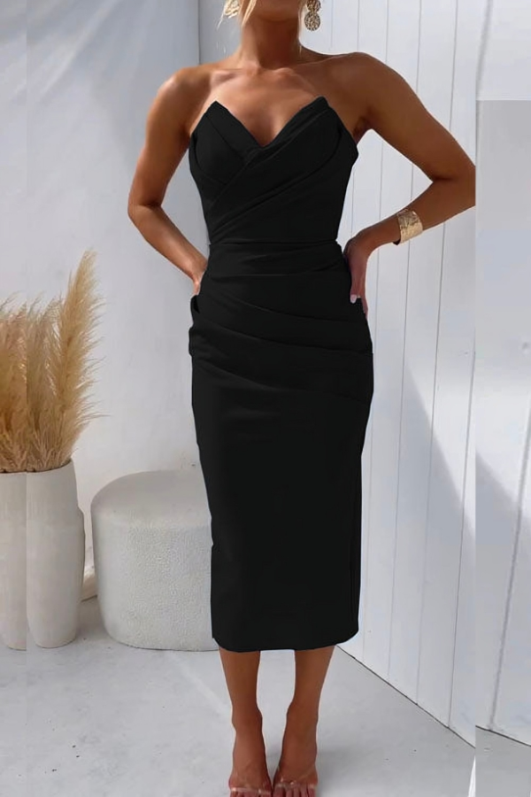 Sophie | Damen trägerloses Hochzeitsgast Kleid | Midi
